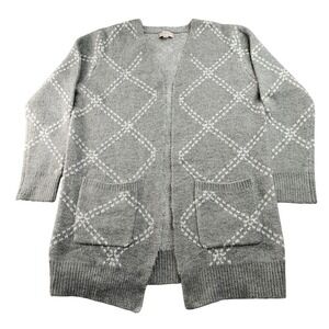 LOFT Outlet Cardigan Sweater Women M Gray Argyle Pattern Long Sleeve Open Front